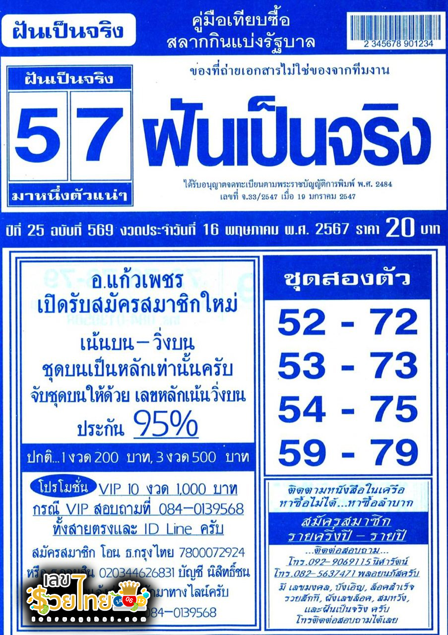 เลขฝันเป็นจริง 16 5 67-"Dream numbers come true 16 5 67"