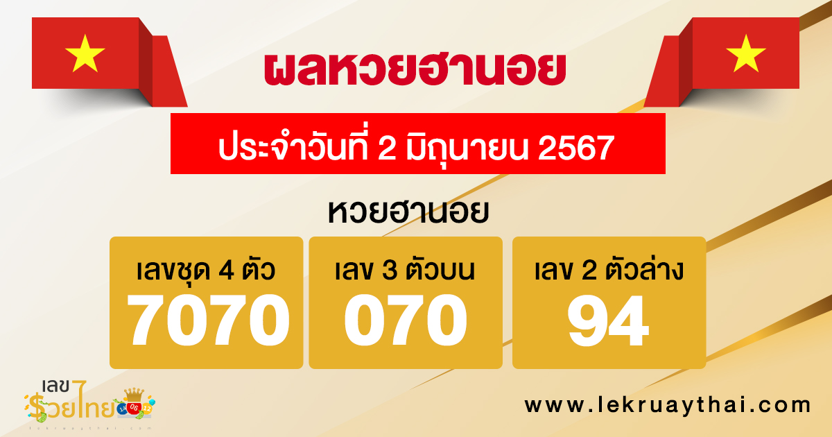 ผลหวยฮานอย 2/06/67-"Hanoi lottery results 20667"