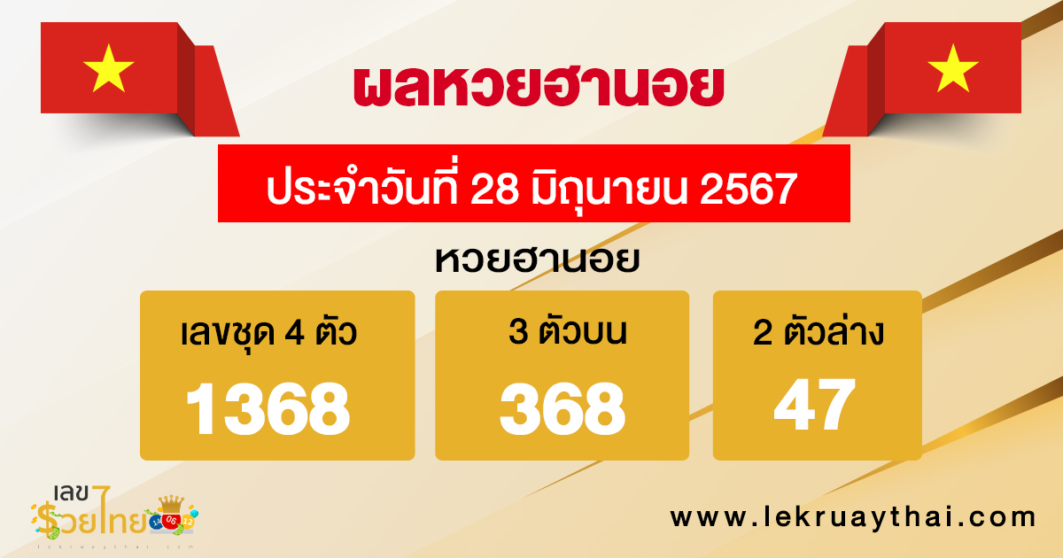 ผลหวยฮานอย 28/06/67-"Hanoi lottery results 28-06-67"