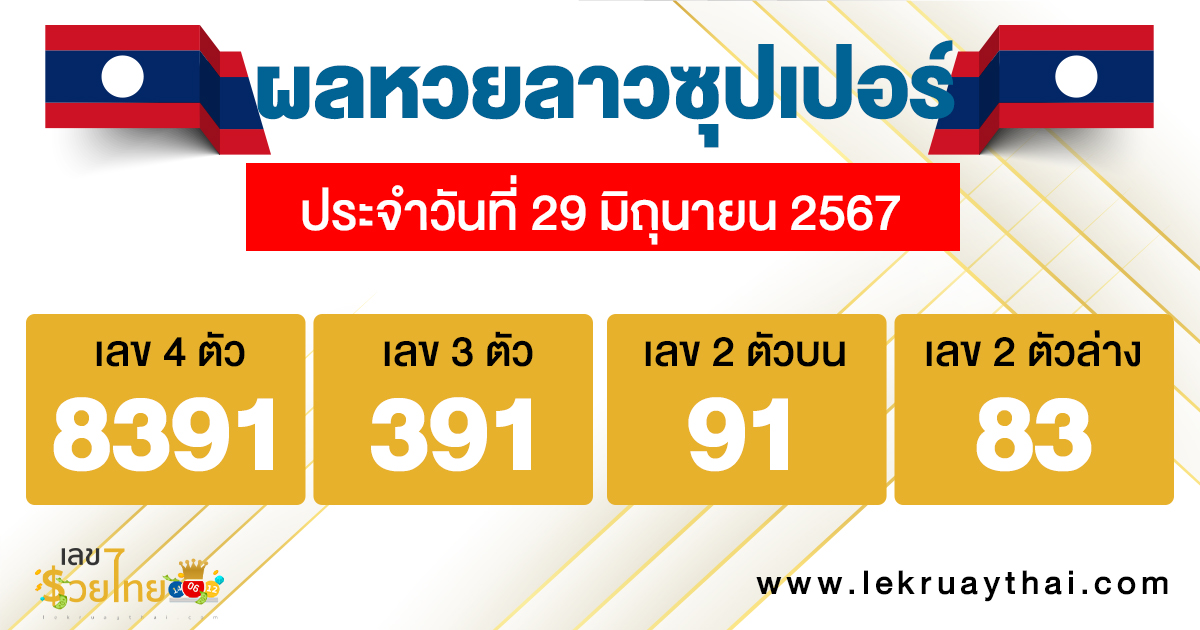 ผลหวยลาวซุปเปอร์ 29/06/67-"Lao Super Lottery results 290667"