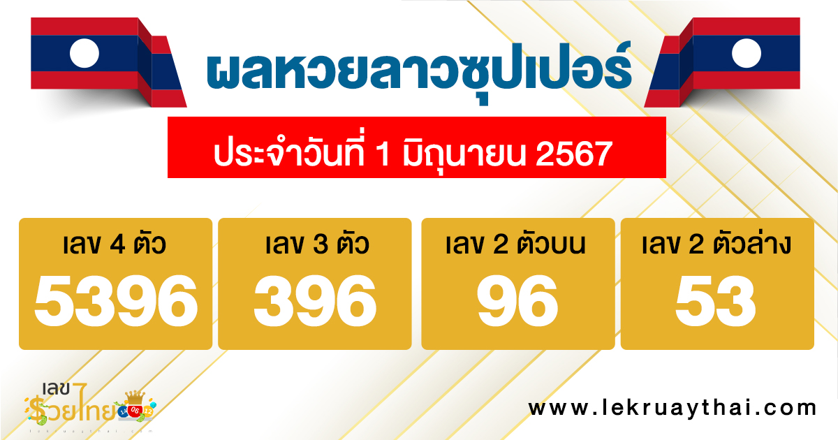 ผลหวยลาวซุปเปอร์ 1/06/67 -"Lao Super Lottery today"