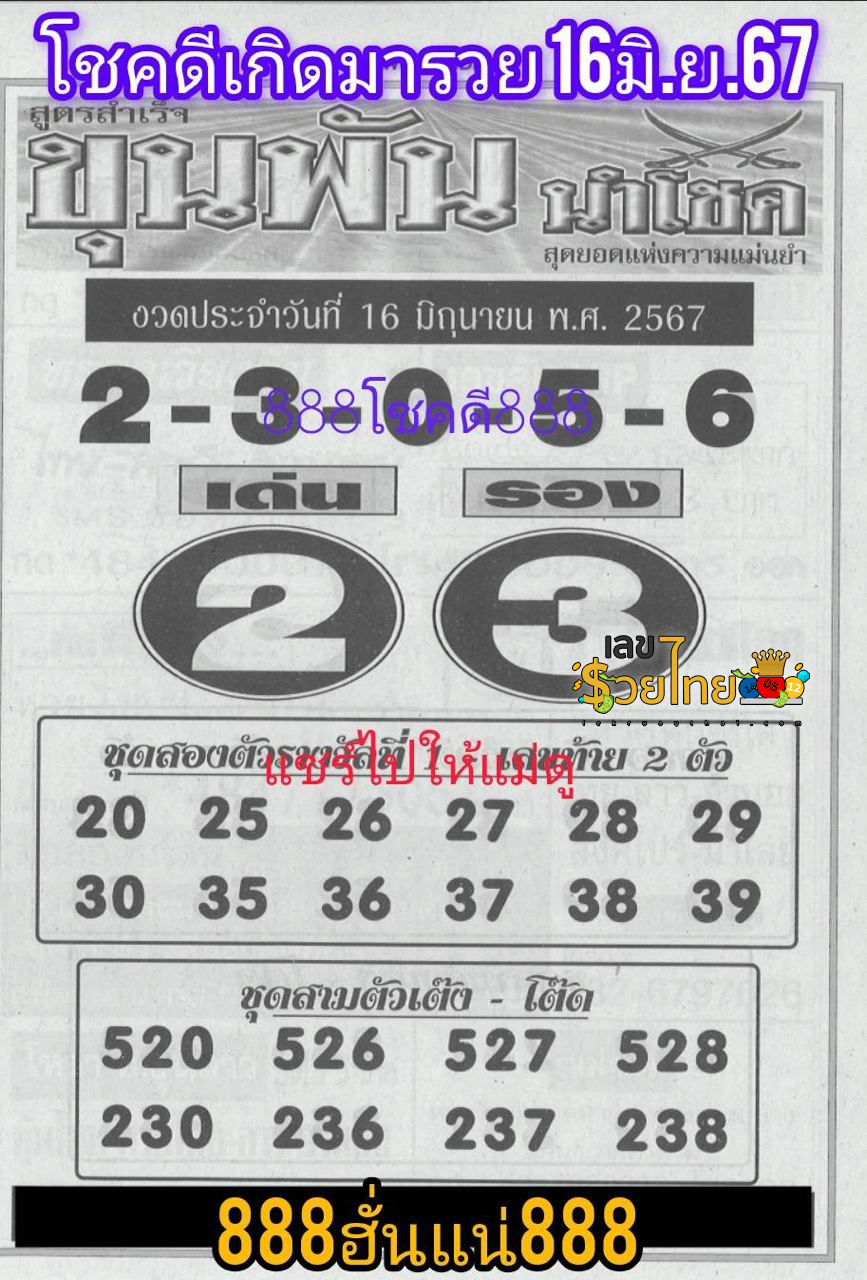 เลขขุนพันนำโชค 16 6 67-"Lucky number 16 6 67"