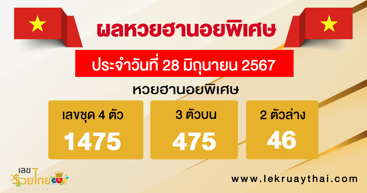 ผลหวยฮานอยพิเศษ 28/06/67-"Special Hanoi lottery results 28-06-67"