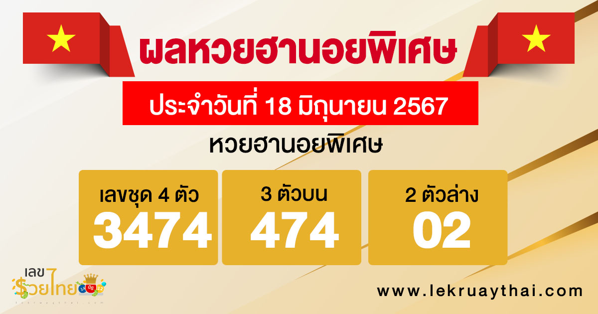 ผลหวยฮานอยพิเศษ 18/06/67-"Special Hanoi lottery statistics"