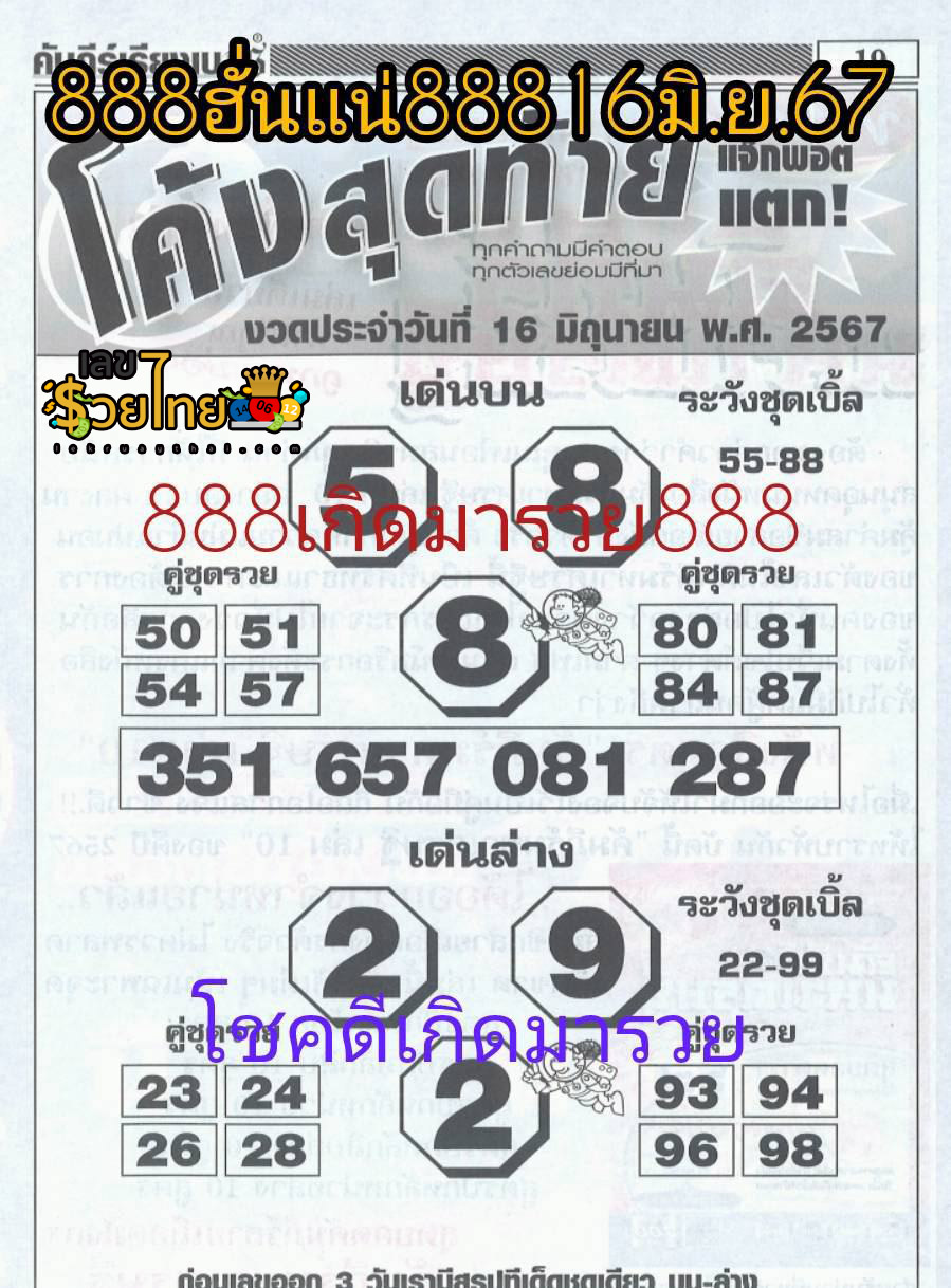 เลขโค้งสุดท้าย 16 6 67-"Last number 16 6 67"