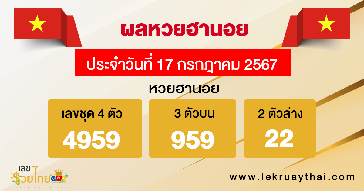 ผลหวยฮานอย 17/07/67 -"Hanoi lottery results 17/07/67"