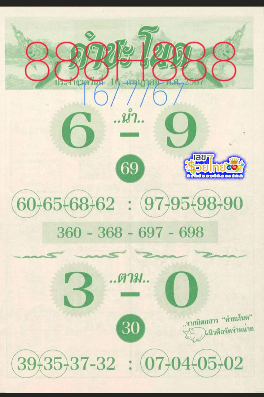 เลขคำชะโนด 16 7 67-"Khamchanot number 16 7 67"