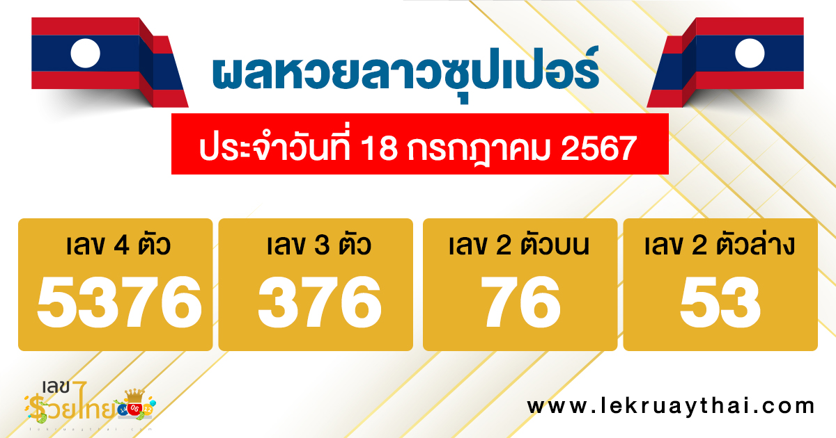 ผลหวยลาวซุปเปอร์ 18/07/67-"Lao Super Lottery results 18/07/67"
