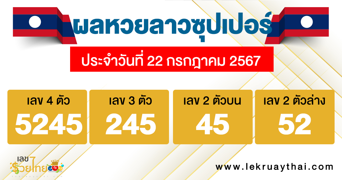 ผลหวยลาวซุปเปอร์ 22/7/67-"Lao Super Lottery results 22767"