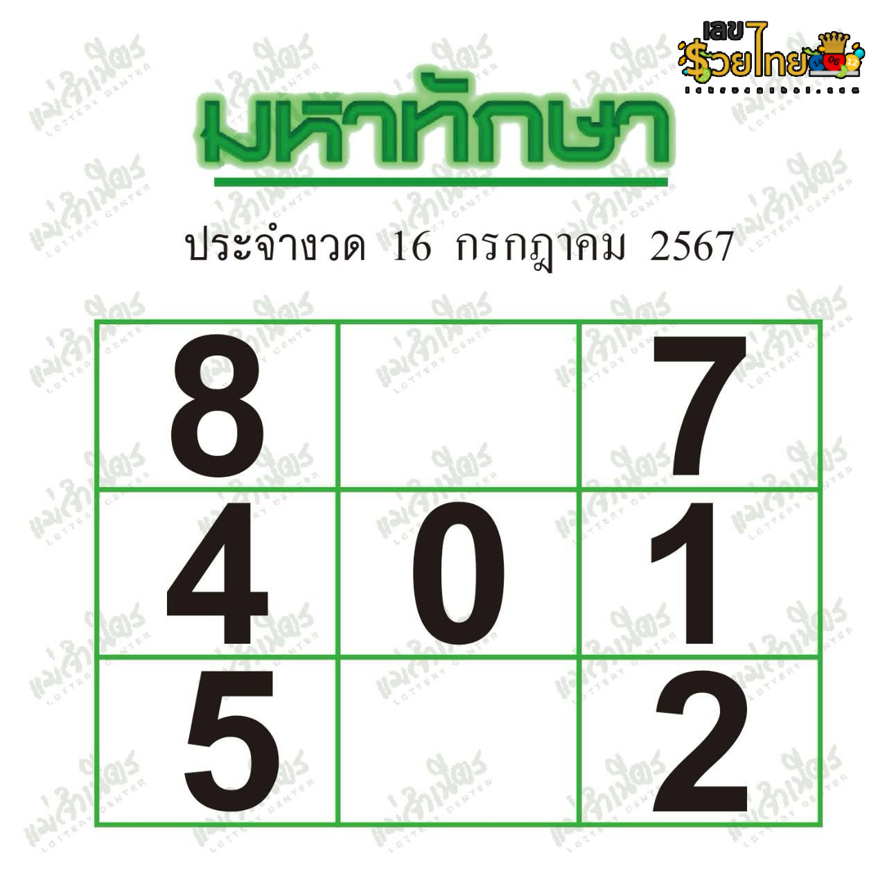 มหาทักษา 16 7 67-"Great lottery, famous lottery"