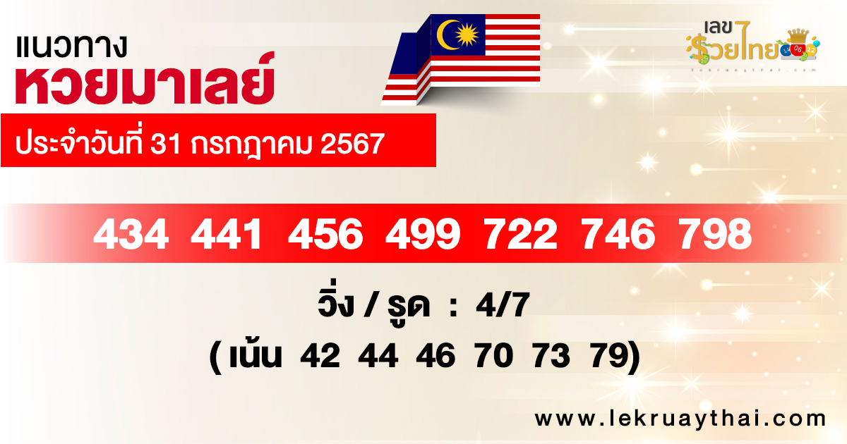 แนวทางหวยมาเลย์ 31/07/67-"Malaysian lottery guidelines 31-07-67"