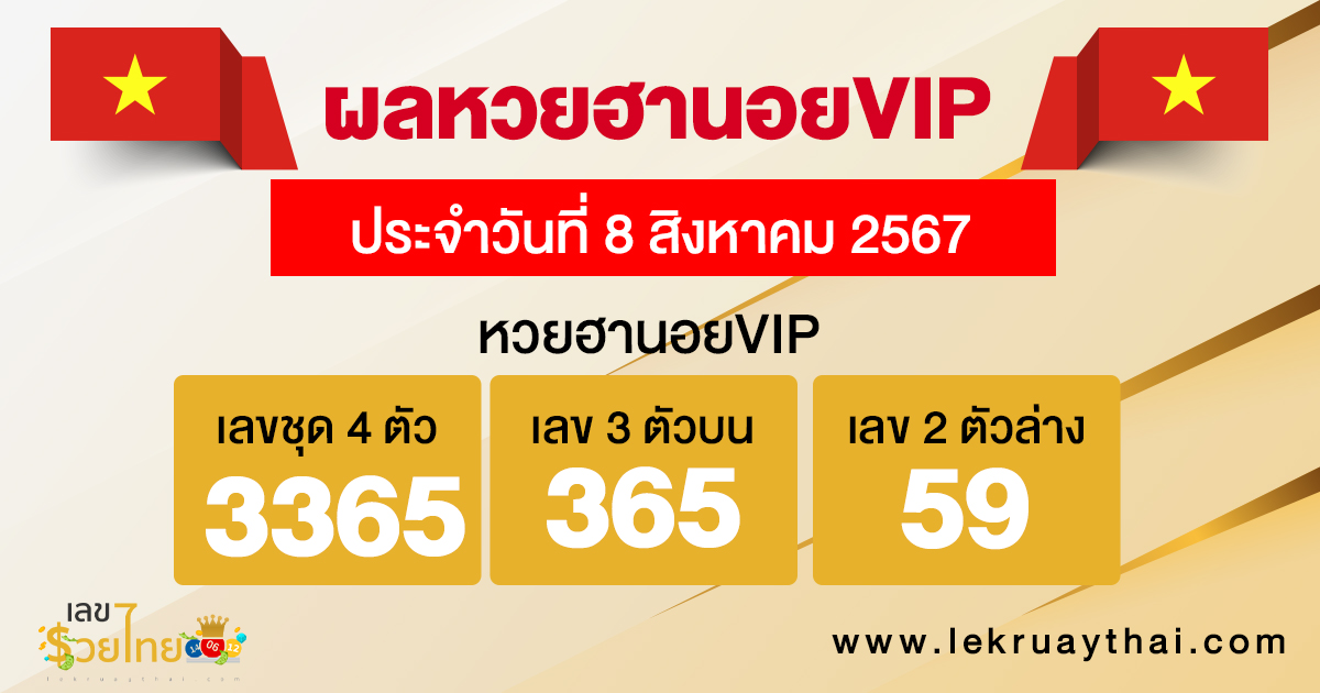 ผลหวยฮานอยVIP 8/08/67 -"Hanoi VIP lottery results 8-08-67"