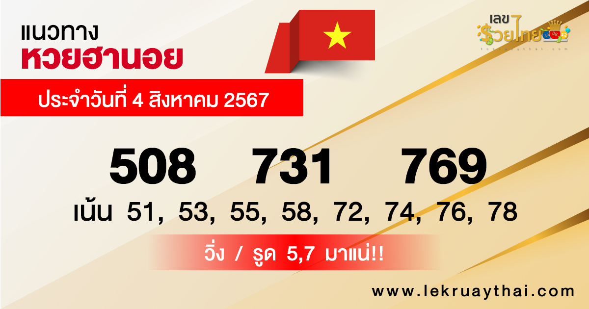 แนวทางหวยฮานอย 4/8/67-"Hanoi lottery guidelines 4-8-67"