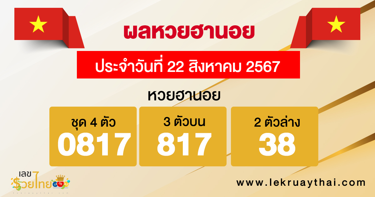 ผลหวยฮานอย 22/08/67 -"Hanoi lottery results 22/08/67"