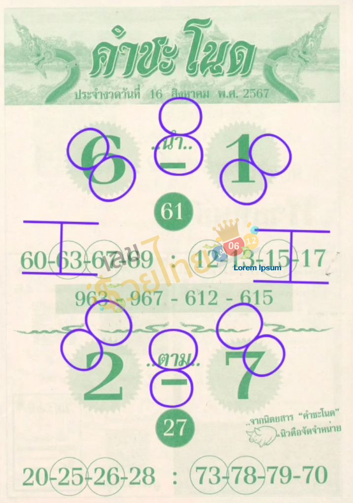 เลขคำชะโนด 16 8 67-"Khamchanot number"
