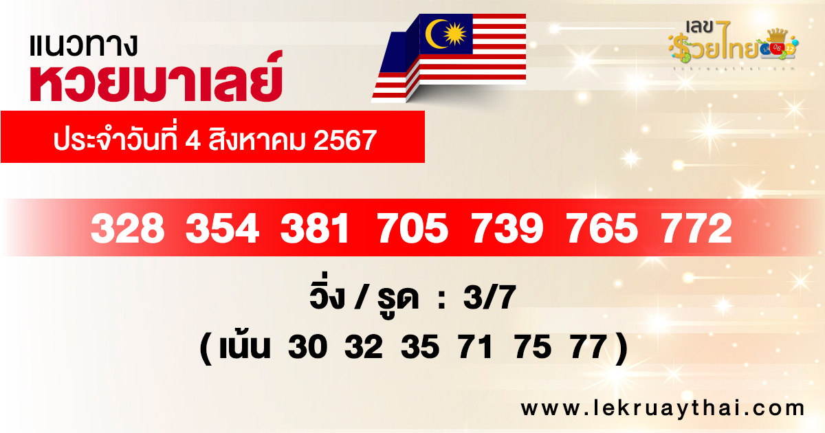 แนวทางหวยมาเลย์ 4/8/67-"Malaysian lottery guidelines 4-8-67"