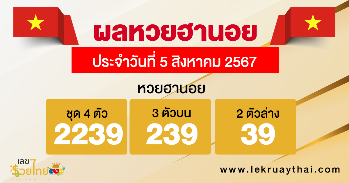 ผลหวยฮานอย 5/8/67-"hanoi-lottery-results"