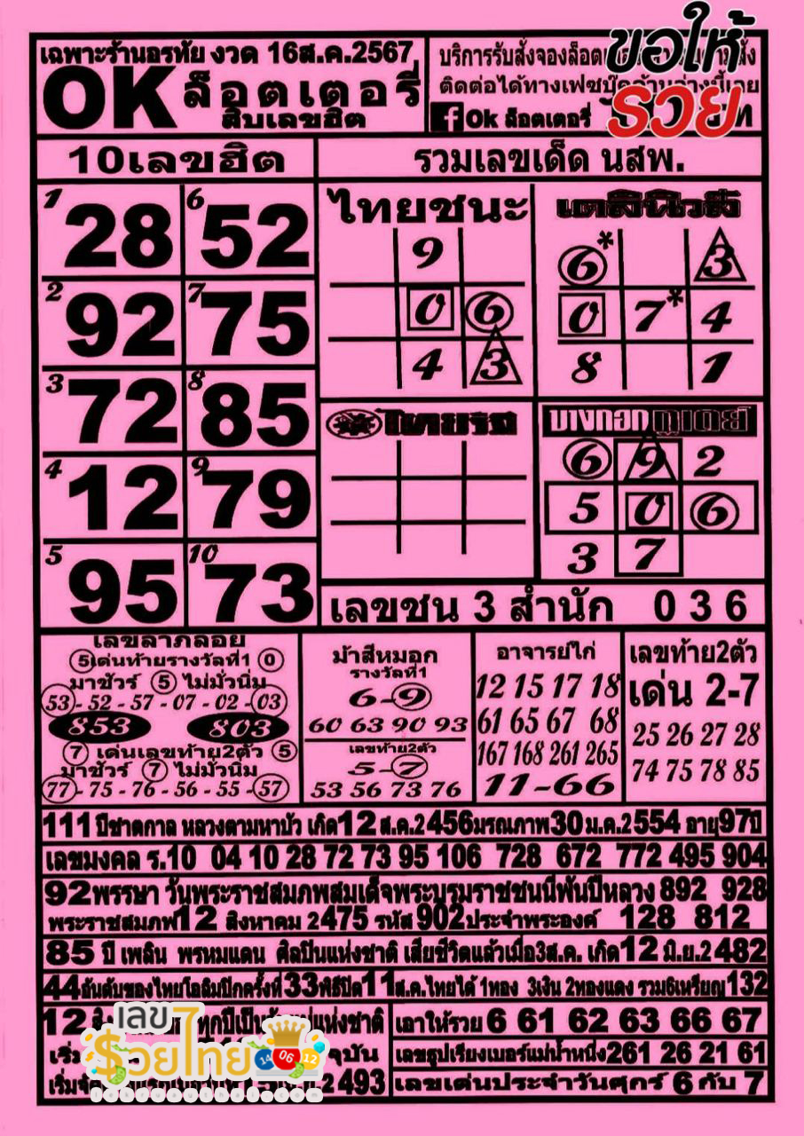 ok ลอตเตอรี่ 16 8 67 -"ok lottery 16 8 67"