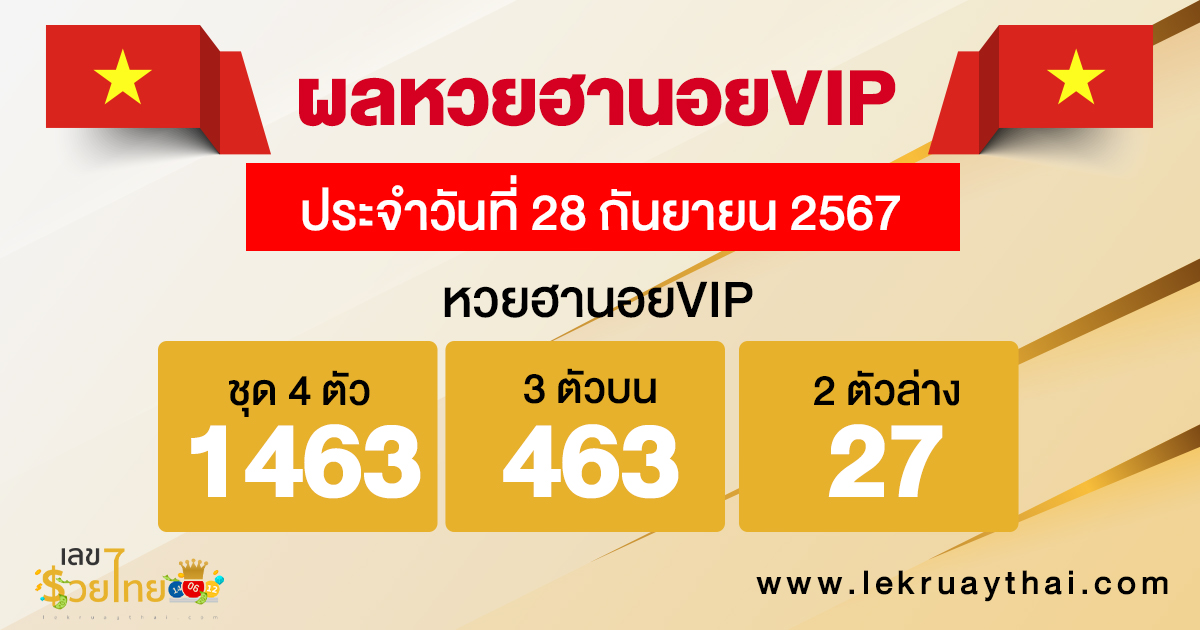ผลหวยฮานอยVIP 28/9/67-"Hanoi VIP lottery results"