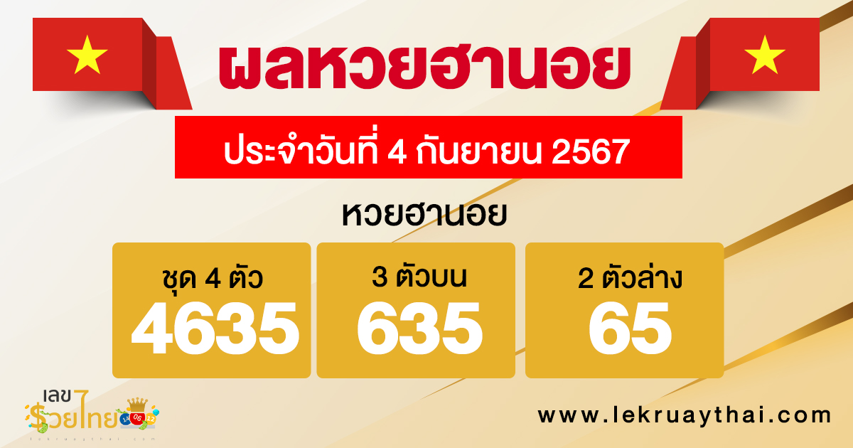 ผลหวยฮานอย 4/9/67-"Hanoi lottery results"