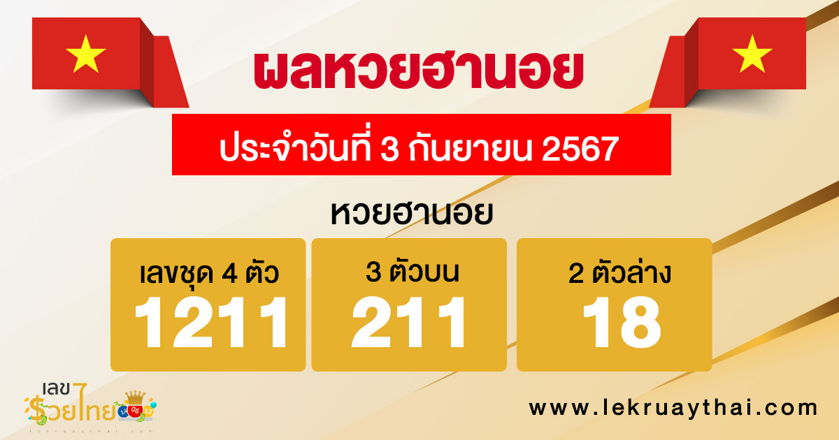 ผลหวยฮานอย 3/9/67-"Hanoi lottery results 3 9 67"