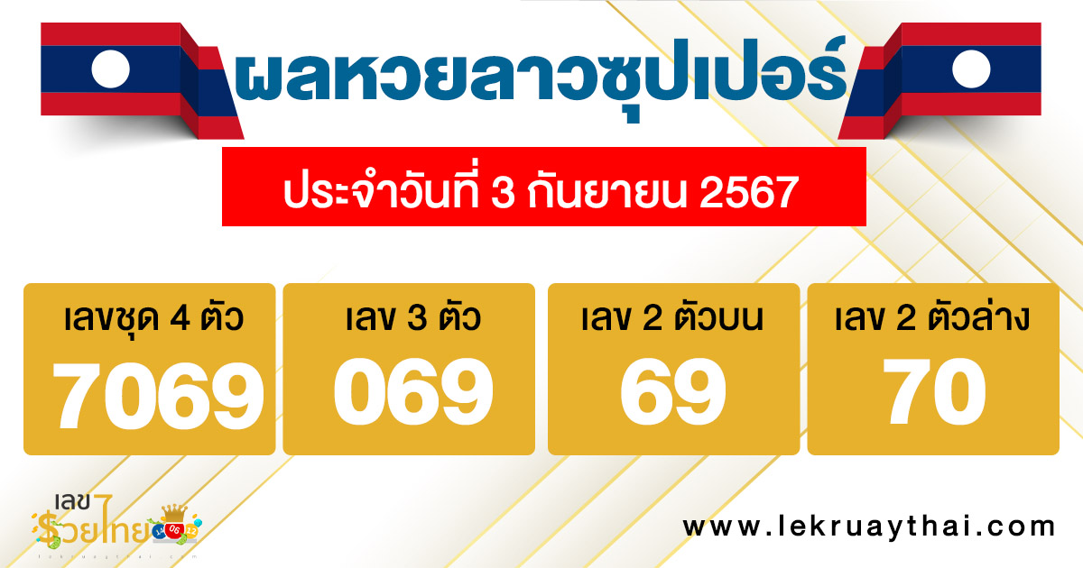 ผลหวยลาวซุปเปอร์ 3/9/67-"Lao Super Lottery results 3 9 67"