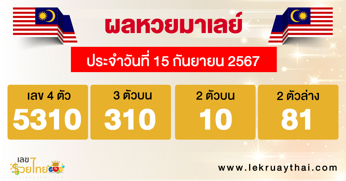 ผลหวยมาเลย์ 15/09/67-"Malaysian lottery results 150967"
