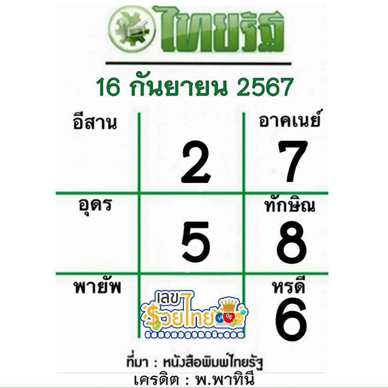 เลขไทยรัฐ 16 9 67 -"Thairath number"