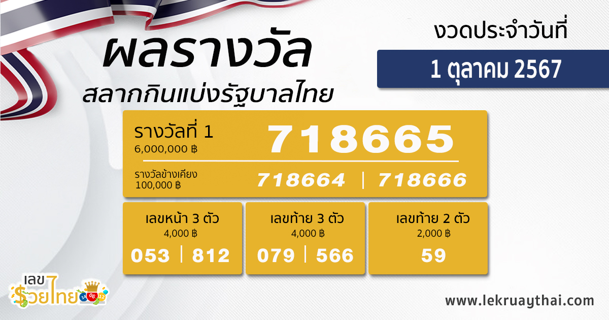 ผลหวยรัฐบาลไทย 1/10/67 - "Check lottery numbers today"