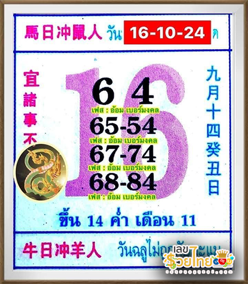 เลขปฏิทินจีน16 10 67 -"Chinese calendar numbers 16 10 67"