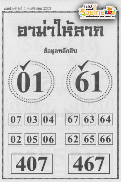 เลขอาม่าให้ลาภ 1 11 67-"Grandma's number gives fortune:1 11 67"