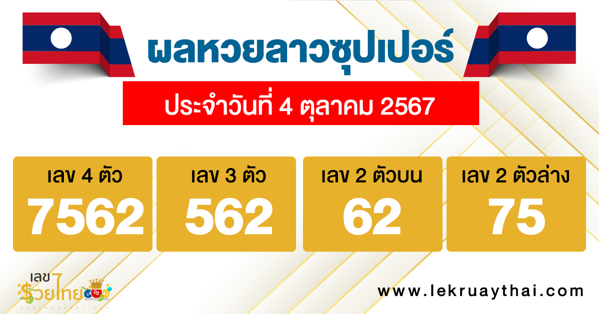 ผลหวยลาวซุปเปอร์ 4/10/67 -"Lao Super Lottery results 4/10/67"