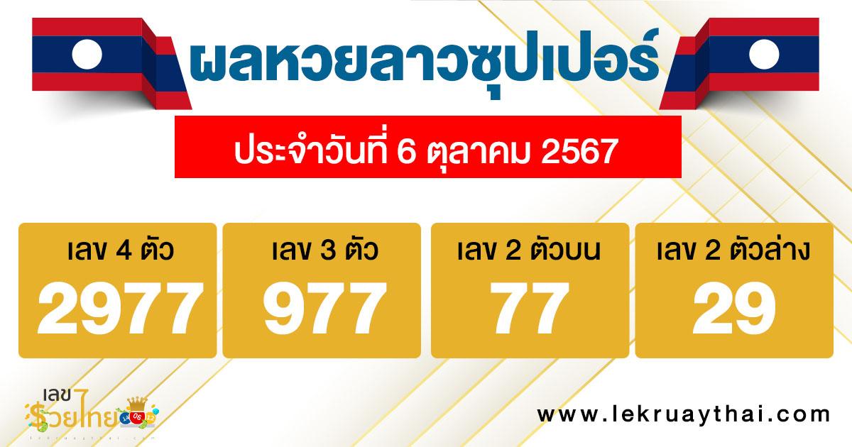 ผลหวยลาวซุปเปอร์ 6/10/67-''Lao Super Lottery results 6/10/67''