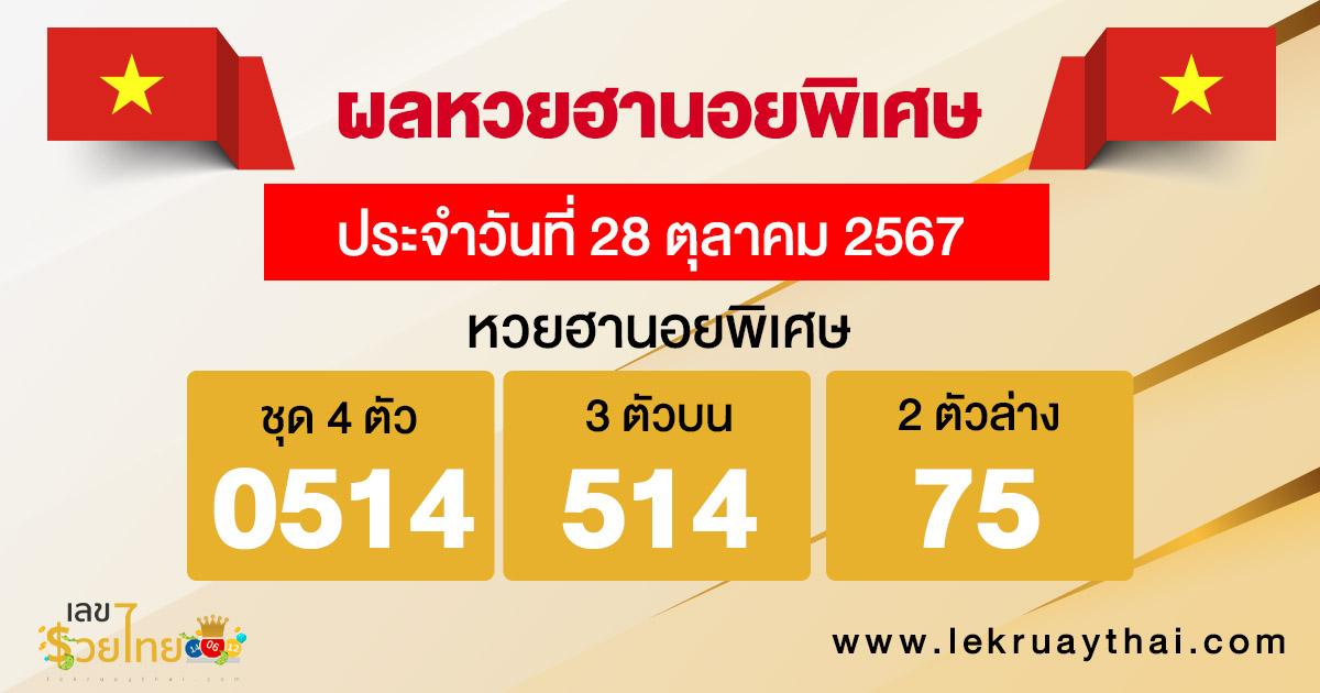 ผลหวยฮานอยพิเศษ 28/10/67 -"Special Hanoi lottery results"