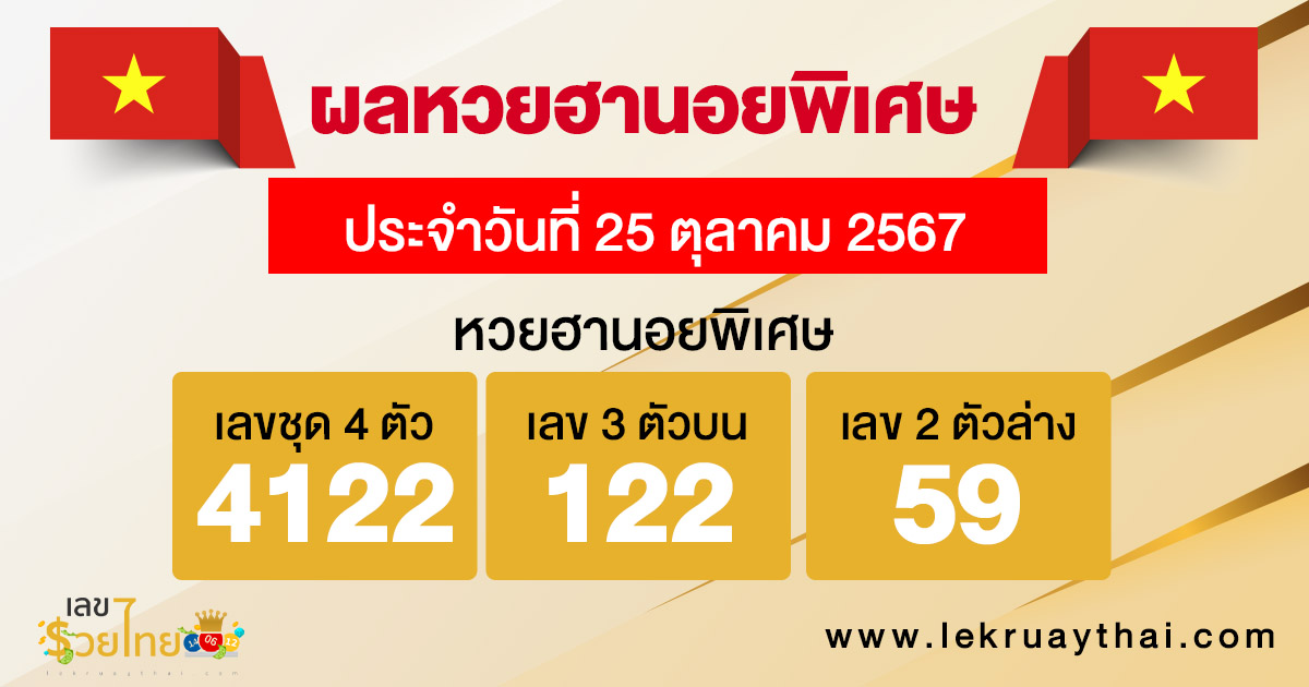 ผลหวยฮานอยพิเศษ 25/10/67 -"Special Hanoi lottery results 25/10/67"