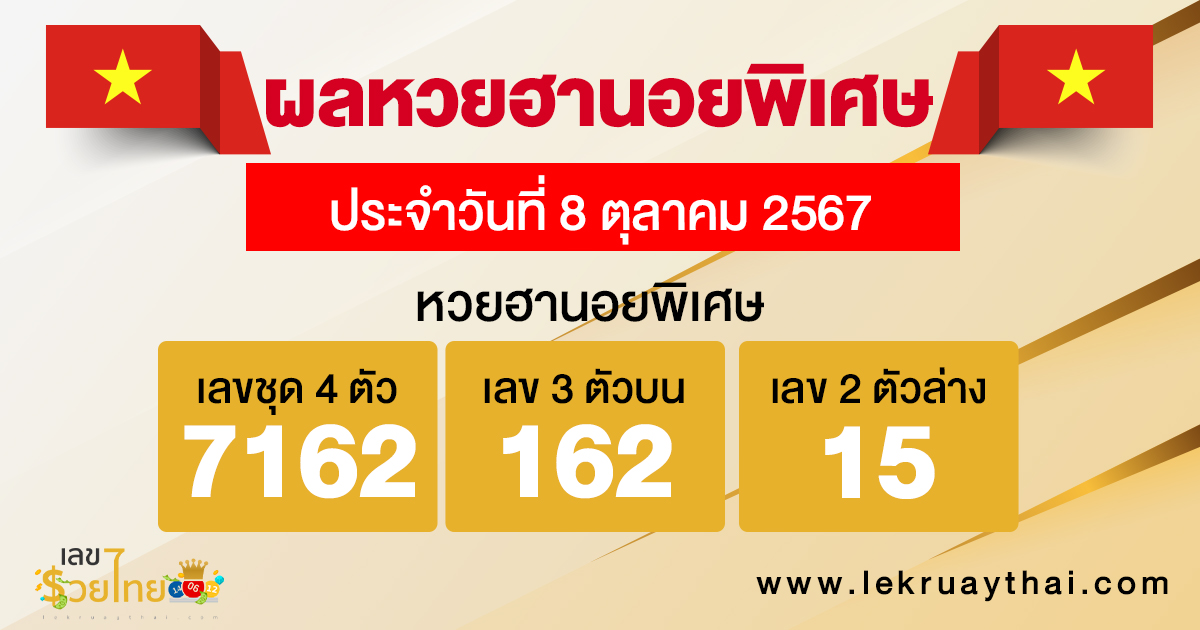 ผลหวยฮานอยพิเศษ 8/10/67-"Special Hanoi lottery results 8-10-67"