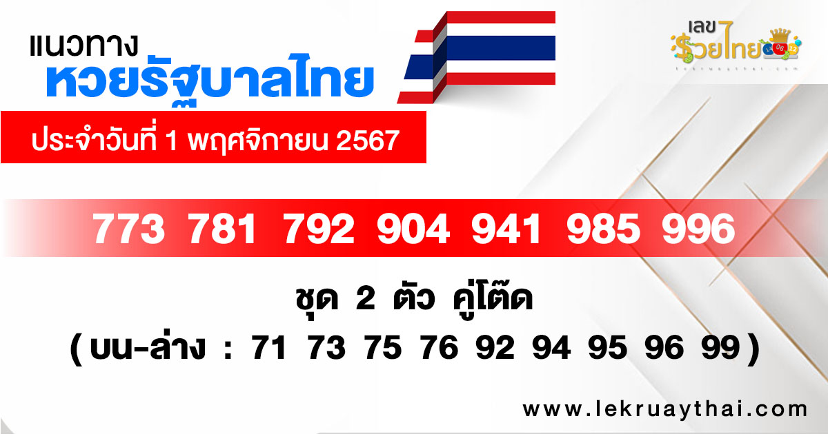 แนวทางหวยรัฐบาลไทย 1/11/67-''Thai government lottery guidelines 1/11/67''