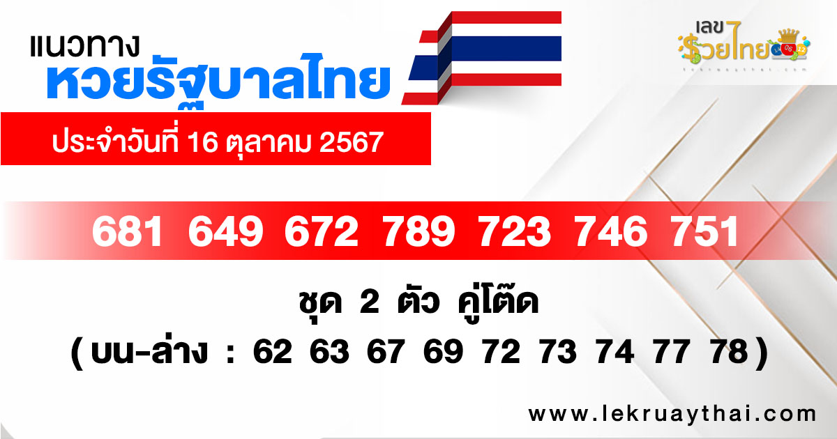 แนวทางหวยรัฐบาลไทย 16/10/67-"Thai government lottery guidelines 16/10/67"