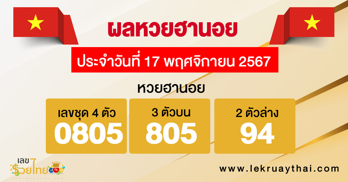 ผลหวยฮานอย 17/11/67-"Hanoi lottery results 17/11/67"
