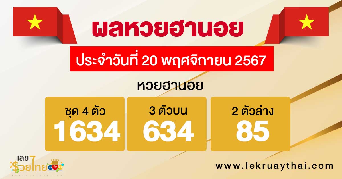 ผลหวยฮานอย 20/11/67-"Hanoi lottery results"