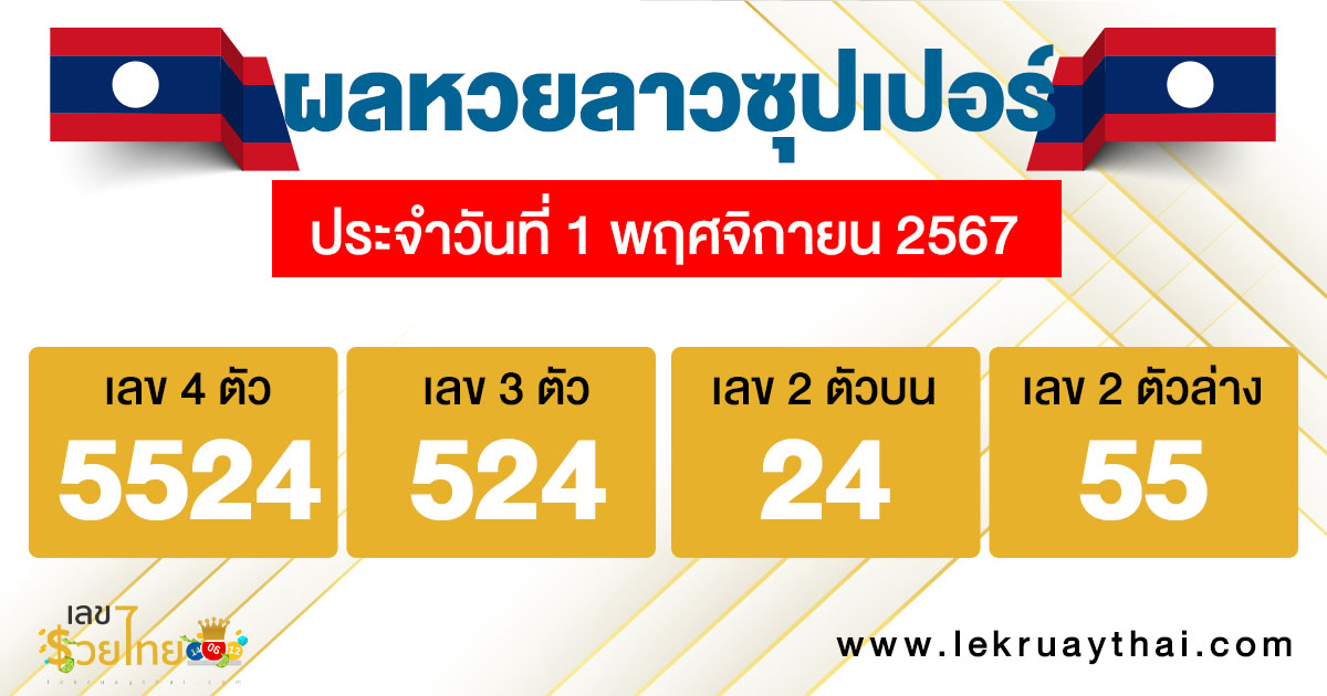 ผลหวยลาวซุปเปอร์ 1/11/67-"Lao Super Lottery results 11167"