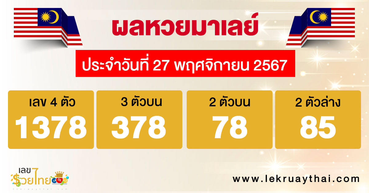 ผลหวยมาเลย์ 27/11/67-"Malaysian lottery results 27/11/67"