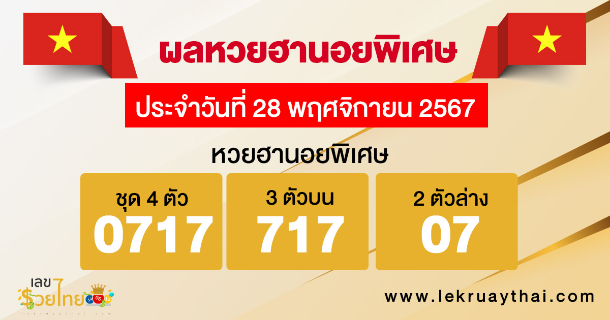 ผลหวยฮานอยพิเศษ 28/11/67 -"Special Hanoi lottery results 28/11/67"