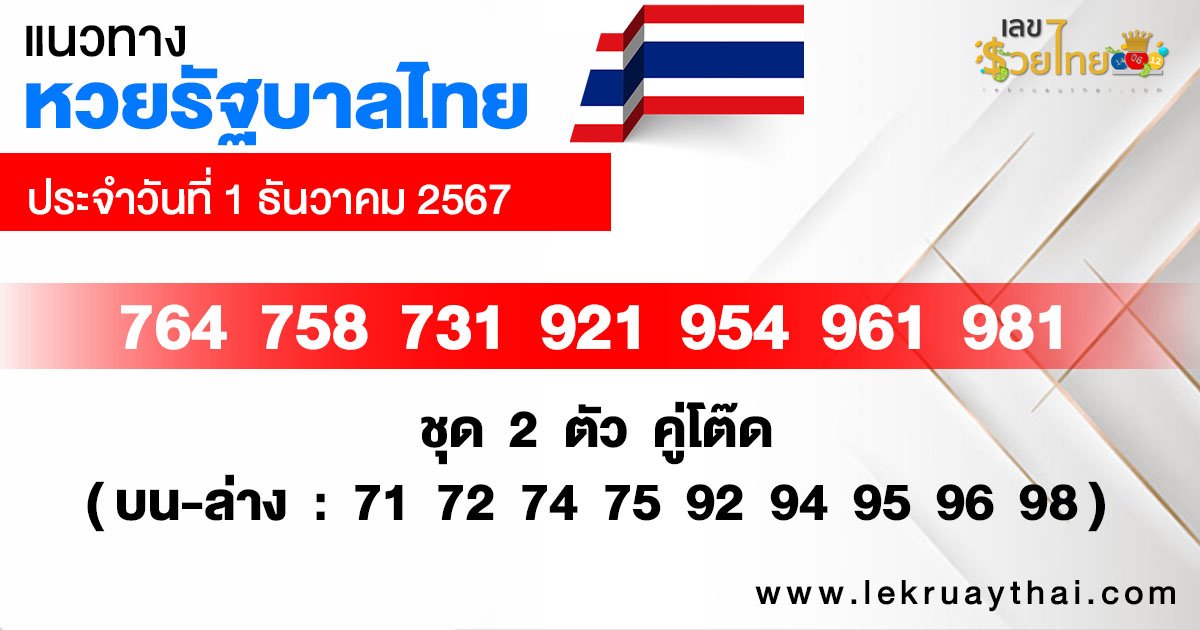 แนวทางหวยรับบาลไทย 1/12/67 -"Thai Government Lottery Guidelines 1/12/67"