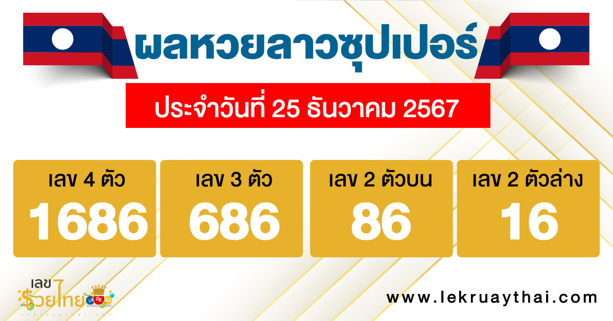 ผลหวยลาวซุปเปอร์ 25/12/67-"Lao Super Lottery results 25/12/67"