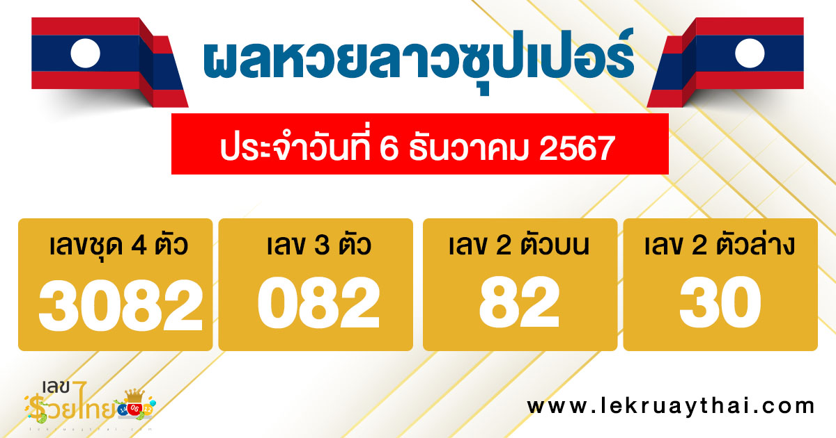 ผลหวยลาวซุปเปอร์ 6/12/67-"Lao Super Lottery results"