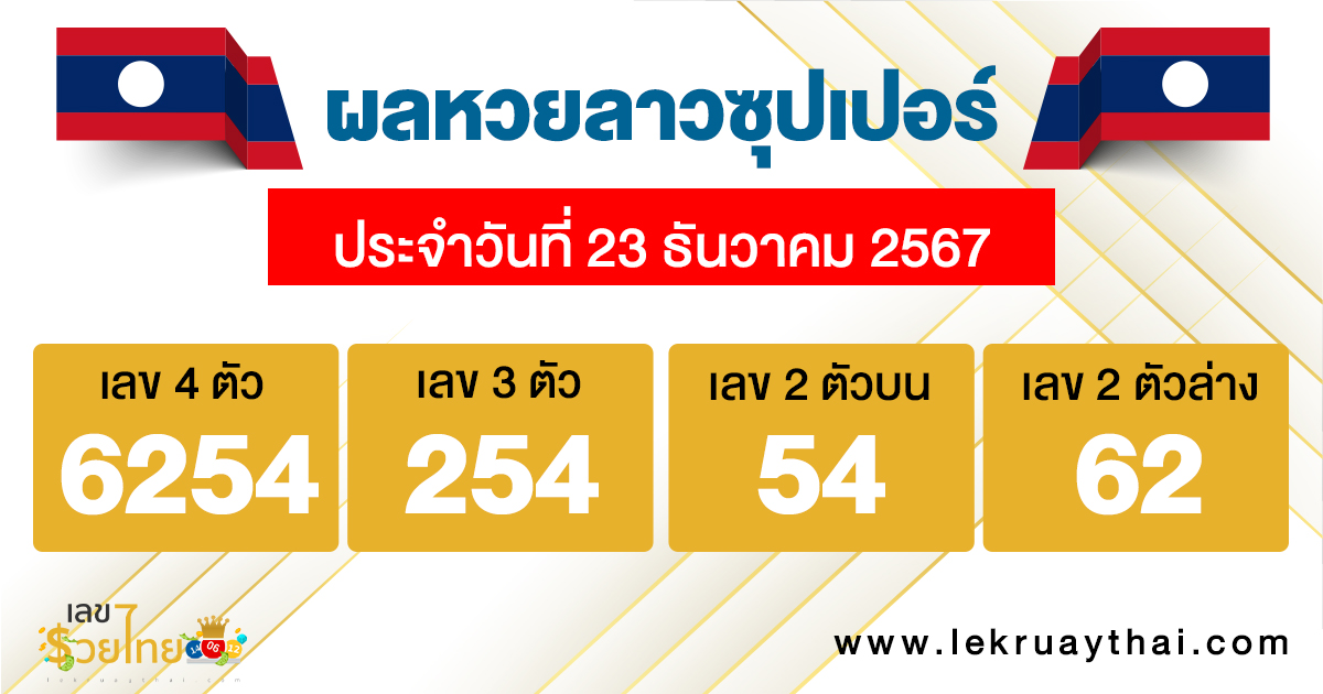 ผลหวยลาวซุปเปอร์ 23/12/67 -"Lao Super Lottery results today"