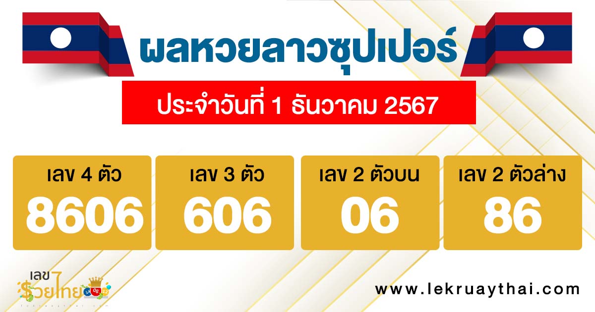 ผลหวยลาวซุปเปอร์ 1/12/67-"Lao Super Lottery results 11267"
