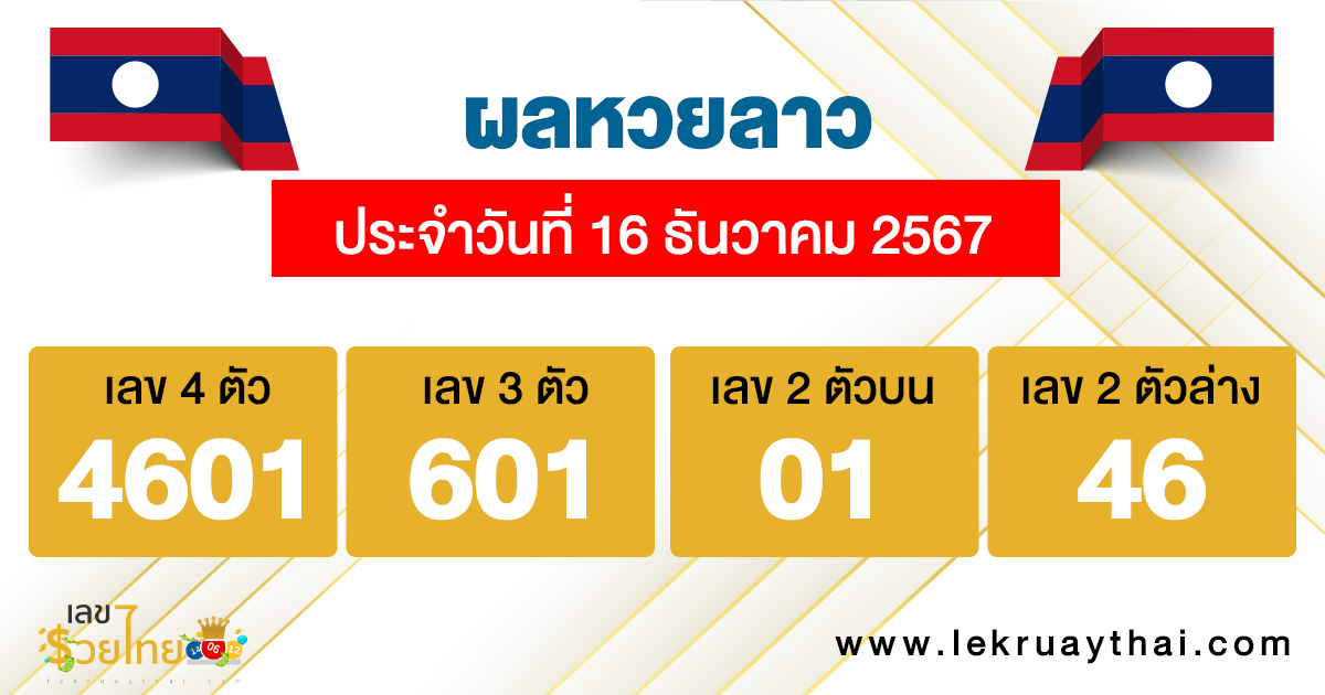 ผลหวยลาว 16/12/67-''Lao lottery results 16/12/67''