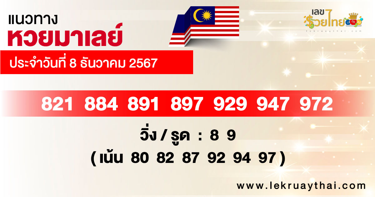 แนวทางหวยมาเลย์ 8/12/67-"Malaysian lottery guidelines 8-12-67"
